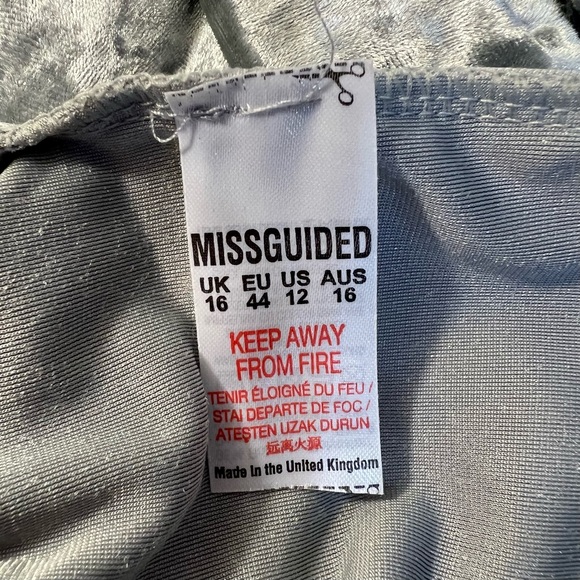 Silver Stretch Crushed Velvet Cocktail Party Midi Dress Ruched Waist, Sz12 - Picture 12 of 12